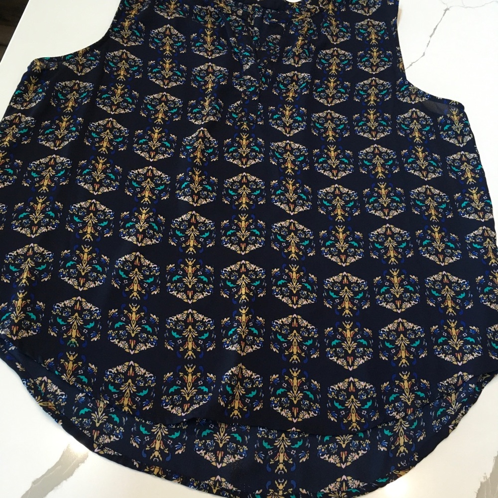 Floral Patterned Sleeveless Top XL Black Teal Gold Perfect gold mini skirt/pants